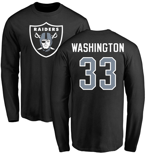 Men Oakland Raiders Olive DeAndre Washington Name and Number Logo NFL Football #33 Long Sleeve Jersey->oakland raiders->NFL Jersey